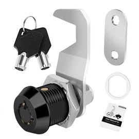Cylinnda Black Toolbox Lock with Keys, Cabinet Locks Keyed Alike, Hook Cam, Tubular Cam Lock, Tool Box Lock with Manual, Zinc Alloy (5/8 Inch 1 Pack-Black)