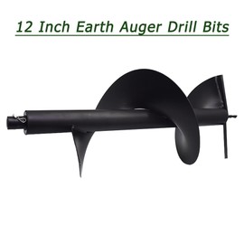 Timunr 12 Inch Earth Auger Drill Bits for Planting, 12 x 31.5 Gasoline Engine Auger Post Hole Digger Drill Bits, Bulb Planter Tool with 3/4 Shaft