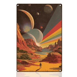 Doodlream Retro Blechschild mit Science Fiction Universum Metall Wanddekoration 20 x 30 cm Bergplanet Wandkunst Poster für Zuhause Cafés Badezimmer Garten Galerie Männerhöhle Büro Clubs Dekor Geschenk