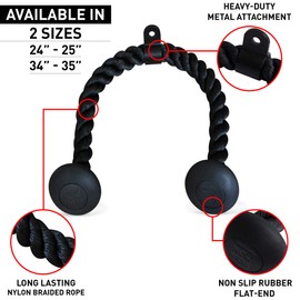 RDX Tricep Rope Machine Attachment Cable Double End Nylon Rope for Pull & Push Down Resistance Training Multi Gym Fitness Workout Non Slip Cord