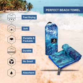 4Monster Microfiber Beach Towel with carry bag Sand Proof Travel Towel Quick Dry Lightweight Towel for Hiking Yoga Gym Sports Swimming Camping Fitness Bath