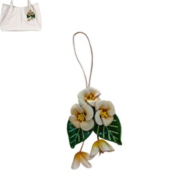 Yzikema Genuine Leather Leaf Flower Bag Charm, Boho Accessories Leather Rose Flowers Key chain Purse Pendant Charms, White, 2.55x 1.10x 2.95 inches
