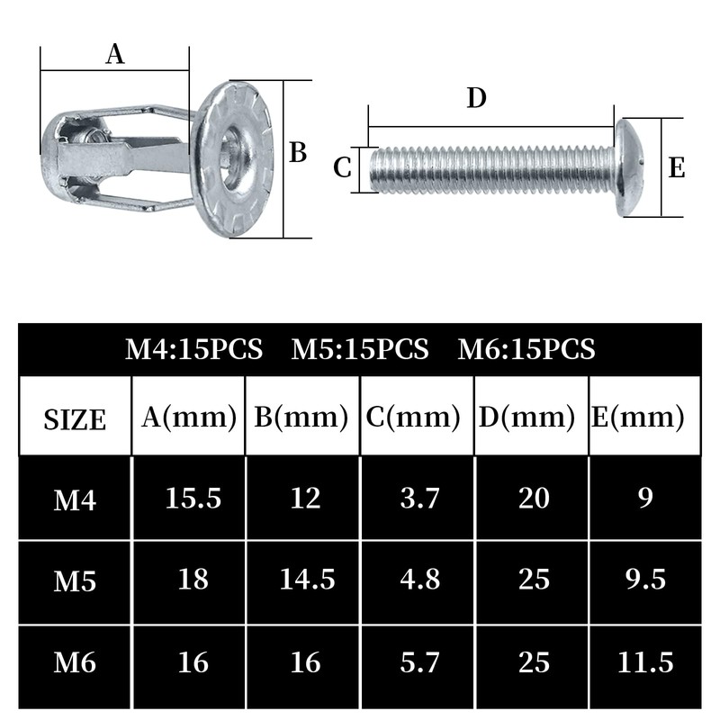 Hevysuo Pack of 45 Fixings Hollow Wall Anchor M4 M5