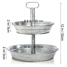 Okllen 2 Pack Galvanized Serving Stand, Metal 2 Tier Cupcake Tray Stand, Vintage Dessert Appetizer Display Stand, Rustic Home and Garden Display Stand for Country Farmhouse, Kitchen