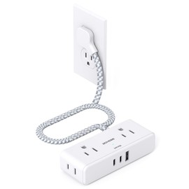Flat Extension Cord 3 feet, Flat Plug Power Strip, 4 Widely Outlets with 3 USB Ports (2 USB C), 3 Side Outlet Extender with Extension Cord with Multiple Outlets for Home, Office, Dorm Room Essentials