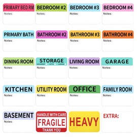 600 PCS 20 Designs 3 x 2" Large Home Moving Packing Box Labels with Writable Notes Areas Pre-Printed Color-Coded Home Moving Packing Box Labels