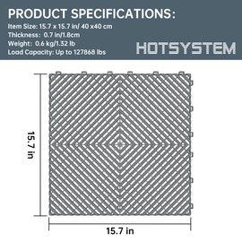 HOTSYSTEM Durable Polypropylene Interlocking Modular Garage Floor Tiles, Versatile Interlocking Floor Tiles, 15.7'' x 15.7'' x 0.7''(Thickness) Flooring Tile(20 Pack), Grey