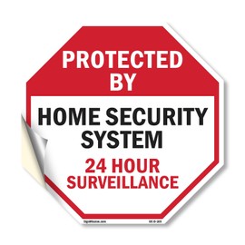 Protected By Home Security System 24 Hour Surveillance 10 inch X 10 inch Octagon Vinyl Label Decal Sticker Weather Resistant, UV Protected for Workplace, Made in the USA
