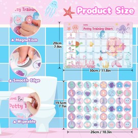 GWHOLE Potty Training Reward Chart with 48 Reusable Magnetic Stickers Mermaids Reward Chart for Toddler Girls Toilet Training Wipe-Clean