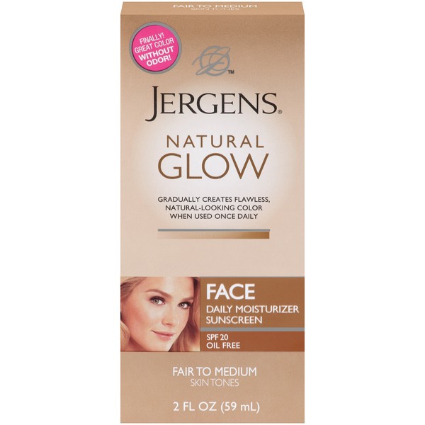 Jergens Glow Face Daily Moisturizer Sunscreen SPF 20, Fair to Medium 2 oz (Pack of 3)