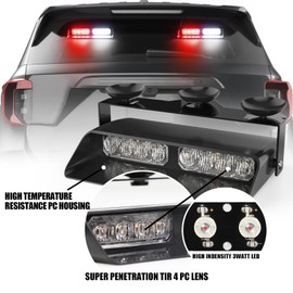 WINECO 2 in 1 Led Emergency Strobe Lights Front/Rear Windshield Firefighter Lights Red White Warning Safety Flashing w/Suction Cups for Volunteer Construction Vehicles, Trucks