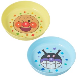 LEC Anpanman Snack Plate, Set of 2 (Diameter 6.3 inches (16 cm)), Made in Japan, 2 Colors, 2 Patterns