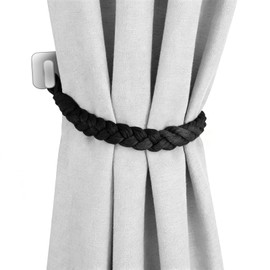 Curtain Rope Tiebacks, Boho Style Curtains Tied Backs Hand-Woven Knitted Rope Curtain Holdbacks Decorative Drape Tie backs for Curtains Home & Office F4-CKMHBD (Black)
