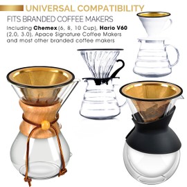 Compatible with Chemex, Hario V60 Pour Over Coffee Filter - Wide Metal Base Reusable Stainless Steel Coffee Dripper - Paperless Coffee Filter for Sustainable Brewing