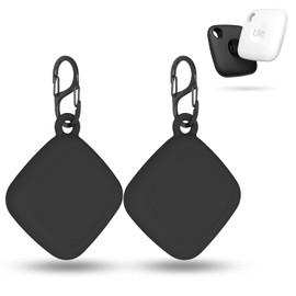 FGERWZ [2 Pack] Silicon Case for Tile Mate 2022 Tracker with Keychains, Tile Mate Holder Anti Lost Hidden Full Cover, Waterproof Tile Mate Case for Keys, Bags, Cat Dog Collar Holder (Black+Black)