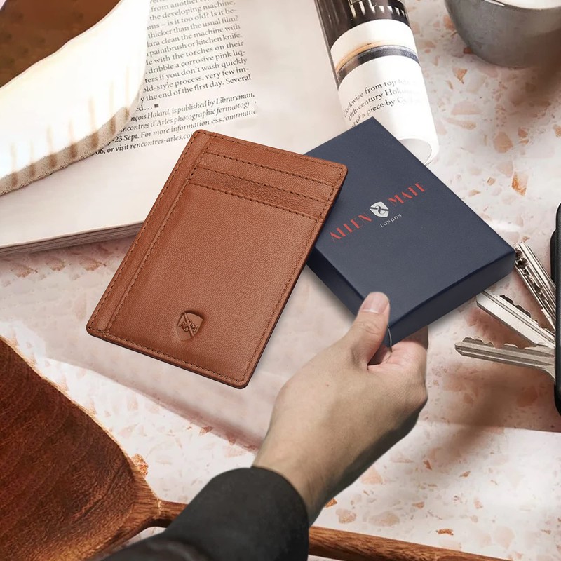 ALLEN & MATE Leather Card Holder Slim Wallet, RFID Blocking