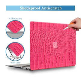 KEROM Crocodile Case for MacBook Air 13 Inch M4 2025 2024-2022 M3 M2 A3240 A3113 A2681, Aligator Skin Snakeskin PU Leather Hardshell Case & Keyboard Cover for MacBook Air 13.6 Inch, Pink