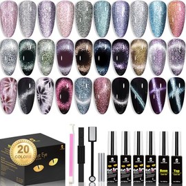 Clara Colors Esmalte De Uñas Magnético - Kit De 20 Colores De Esmalte De Gel Ojo De Gato Con Purpurina Holográfica 4 Imanes Base Blanca Y Negra Capa  