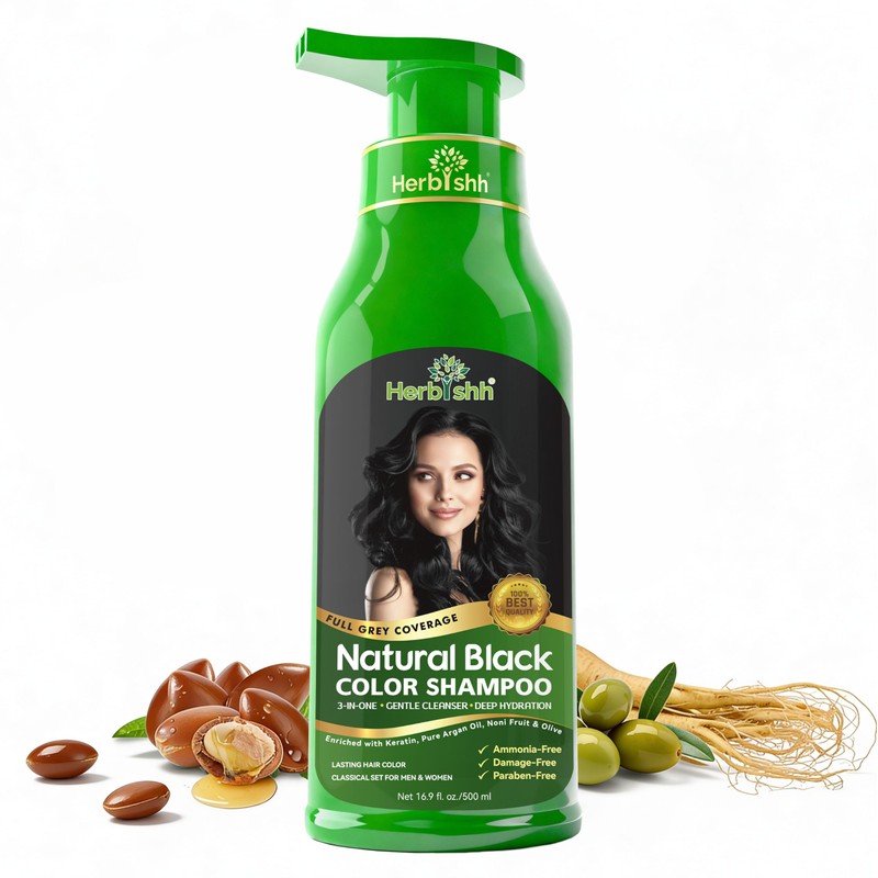Herbishh - Champú colorante para cabello gris, champú con tinte