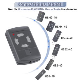 pepape Set of 2 Garage Door Hand Transmitter for Hormann HSM4-40, HSE2-40, HS4-40, Compatible with Hormann 40.685 MHz Grey Button Garage Remote Control Handset