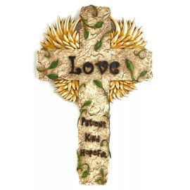 Golden Love Angel Wings Wall Cross Stone Look Leaf "Patient Kind Hopeful" 13 in