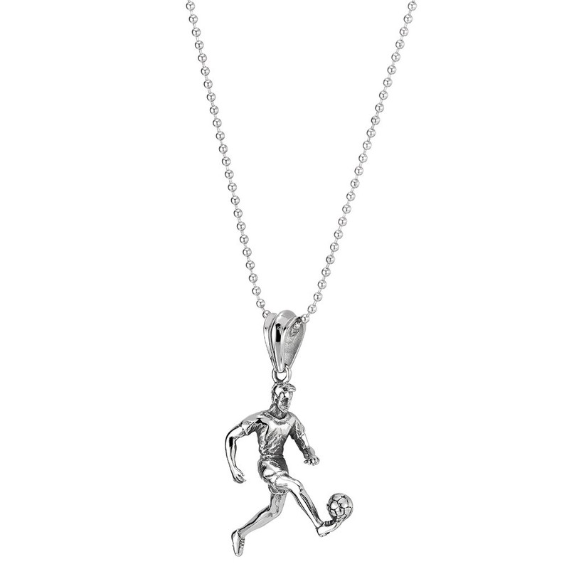 COOLSTEELANDBEYOND Men's Stainless Steel Football Player Pendant Necklace with 75