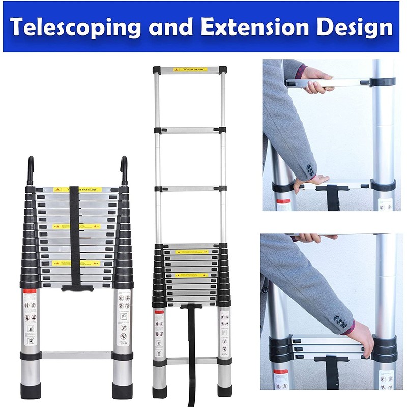 4.4M/14.5FT Telescoping Ladder with Detachable Hooks,Aluminum Extension Foldable Telescopic Ladder,Portable