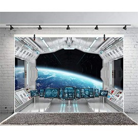 Xiaoterna 7x5ft Outer Space Photography Background Spaceship Window View Backdrop Spacecraft Universe Exploration Backdrop Baby Birthday Baby Shower Party Decoration Photo Booth Studio Prop