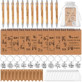 60 Pcs Thank You Gifts for Colleagues Employee Appreciation Gifts Inspirational Notebooks Motivational Quotes Pen with Organza Bag Thank You Cards Inspirational Keyring Keychains for Teacher Coworker