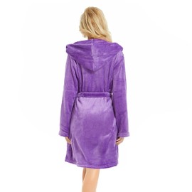 U2SKIIN Women Hooded Plush Robe, Short Womens Fleece Robes With Hood Soft Warm Spa Bathrobe Fluffy House Loungewear(Violet, L/XL)