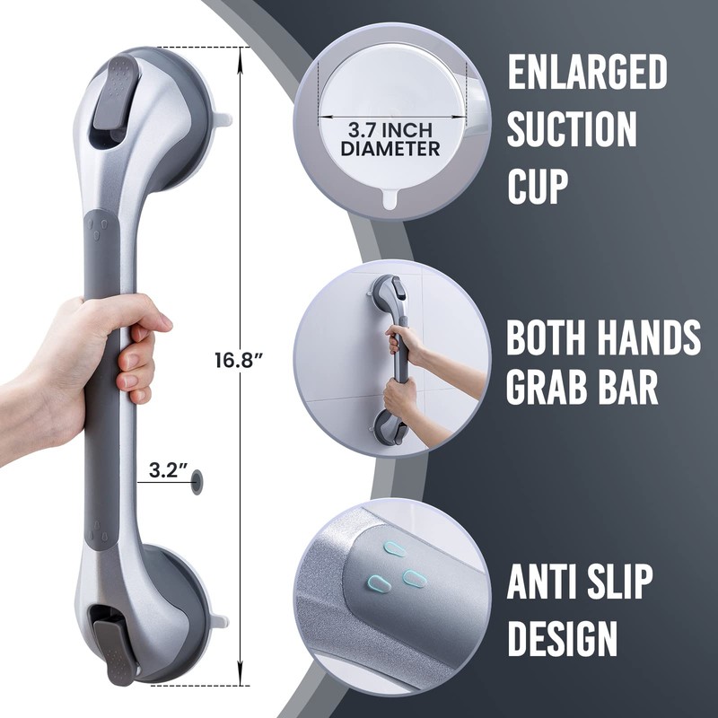 TAILI Grab Bars for Shower,Suction Shower Handles Rails,2 Pack,16.8",Silver