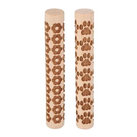 HARFINGTON 2pcs Wood Clay Roller 4" Flower Paw Print Pattern Rolling Pins Wood Rollers Pottery Tools Wood Grain Texture Rollers for Clay Baking Dough Playdough DIY