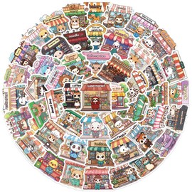 50pcs Cute Pet Shop Stickers Pack for Boys Girls Teens, Vinyl Waterproof Funny Cartoon Animal Convenience Store Decals for Mugs Luggage Journals Computers