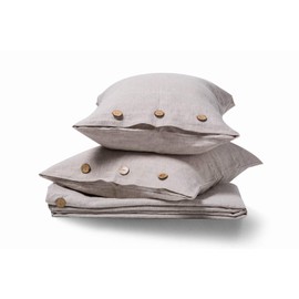 meadow park King Linen Duvet Cover with Pillow Shams, 3 Pc Set, Vintage Stone Washed Fabric with Coconut Shell Button Closures and Corner Ties, Natural Color