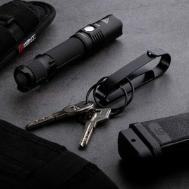 TH2 Tactical Flashlight Holster Metal Belt Clip & TKH-S1 Stealth Keychain Ring for Duty Belt Pouch Stretchable Holder for Police Military Security Belt…