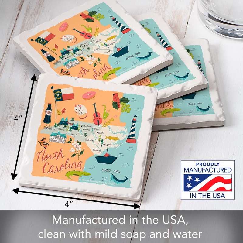 Thirstystone North Carolina Home 4-Pack Absorbent Stone Coasters with Protective