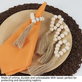 6 Servilleteros de Cuentas de Madera con Borlas, Servilletero para Navidad, Granja, Boda, Hogar, Mesa de Comedor, Decoración de Fiesta
