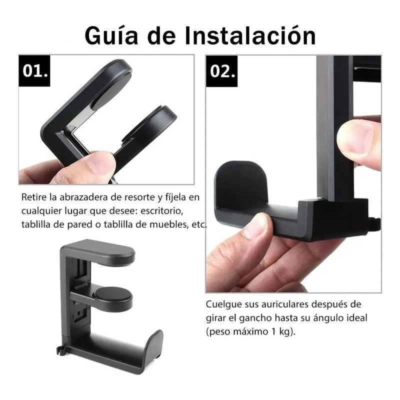 Soporte Giratorio Para Auriculares Gancho Gaming Con Cilp Hu