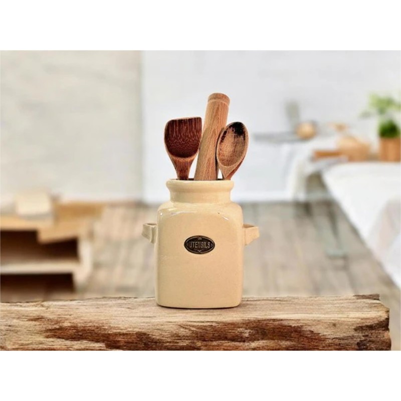 Fyne-Finds Ceramic Cream Utensils Holder Cutlery Storage Pot with Handles