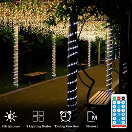 ANJAYLIA Solar Outdoor Rope Lights, 66FT 200 LED Solar Powered Rope Lights Outdoor, 8 Modes Timer Remote String Light Rope Solar Lights Outdoor Waterproof for Garden Decor, White