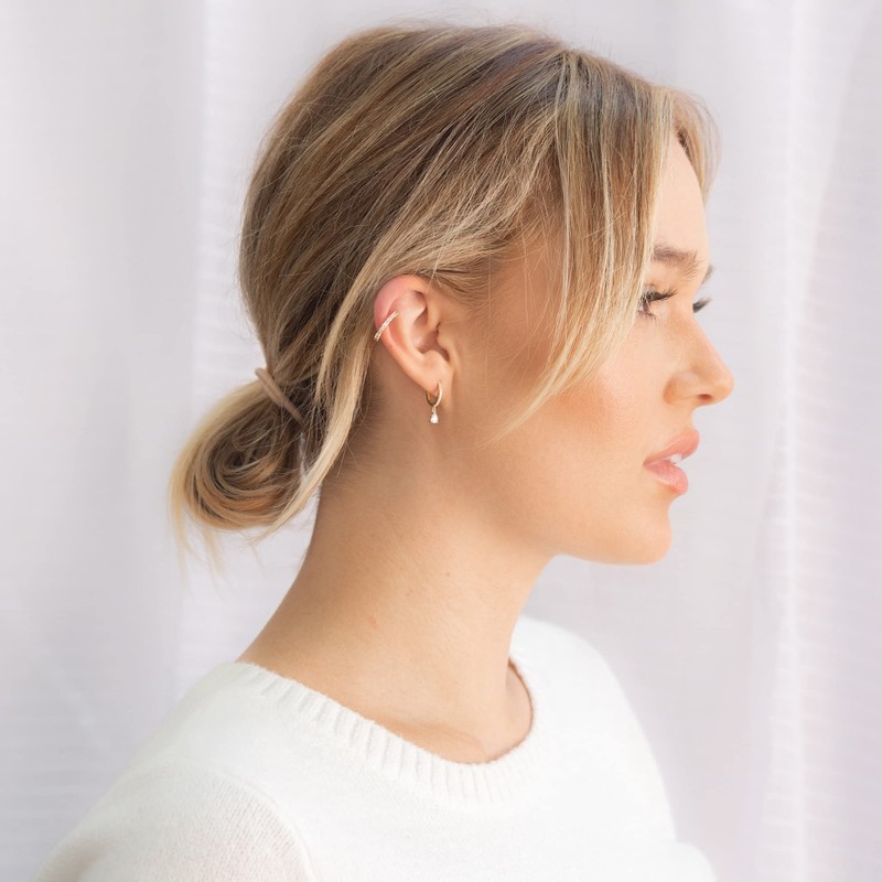 CZ Pear Drop Hoop Earrings (Gold)