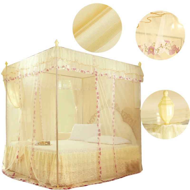 Luxury Princess 3 Side Openings Post Bed Curtain Canopy Netting