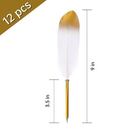 Nufiwra 12Pcs Feather Ballpoint Pen Vintage Quill Pen, Soft Fluffy Pen for Guest Signature Wedding Bridal Party Supplies, 10.6 Inches