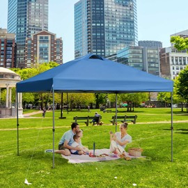 Outsunny 10' x 10' Pop Up Canopy Tent, Instant Sun Shelter with 3-Level Adjustable Height, Top Vents and Wheeled Carry Bag for Outdoor, Garden, Patio, Blue