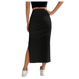 SweatyRocks Women's Elegant Skirt Ruffled Skirt with Slit Vintage Skirts Long Casual Skirt Party Skirts Bodycon Skirt, black