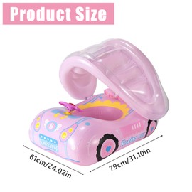 XQMMGO Baby Swimming Float, Inflatable Baby Pool Float with SPF 50+ Sun Canopy and Safety Bottom Support, Baby Holiday Essentials for kids 1-6 Years (Pink)