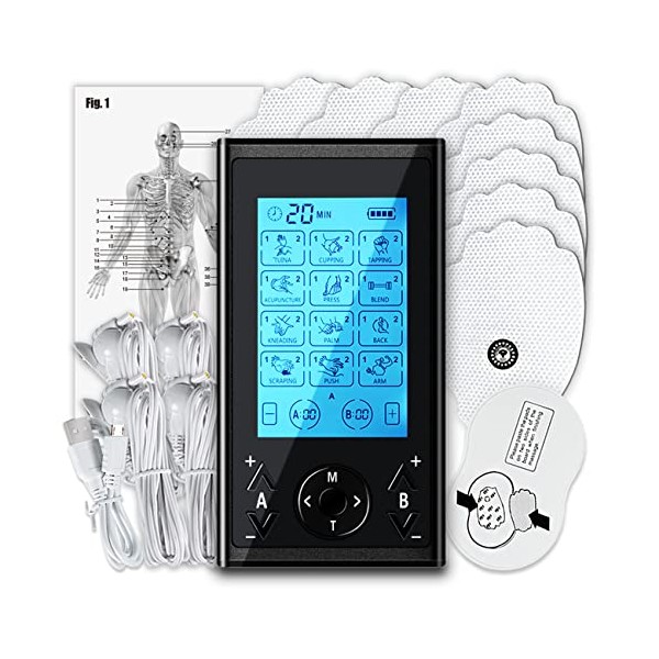 Easy@Home TENS Machine for Pain Relief - 24 Modes 4 Channels TENS Machine Portable Rechargeable for Arthritis, Back, Labour, Period, Sciatica, Knee, Nerve, Endometriosis, Muscle & Joint Pain Relief