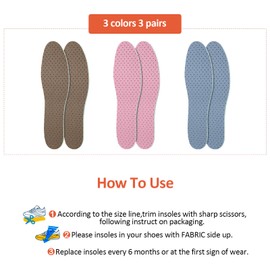 Sintege 3 Pairs Breathable Shoe Insoles Inserts Soft Cushioning Double-Layer Latex Foam Perforated Replacement Insoles for Men 7-11 Woman 2-8 (Blue,Pink,Brown)