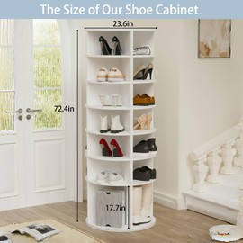 7 Tier Rotating Shoe Rack Tower for 28 Pairs,Spinning Shoe Display Shelf, Revolving 360° Shoe Rack Round Storage Shelf for Shoe Vertical Handbag,Rotate Shoes Closet Organization (White-1, 7 layer)