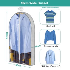 ZSURLUX Garment Bags for Clothes 60 x 100cm 4Pack, Moth Proof Clothes Covers with Zip, Hanging Storage Protector Bags for Wardrobe, Travel, Suitable for Suit, Coat, Jackets, Jumpers,etc. Grey